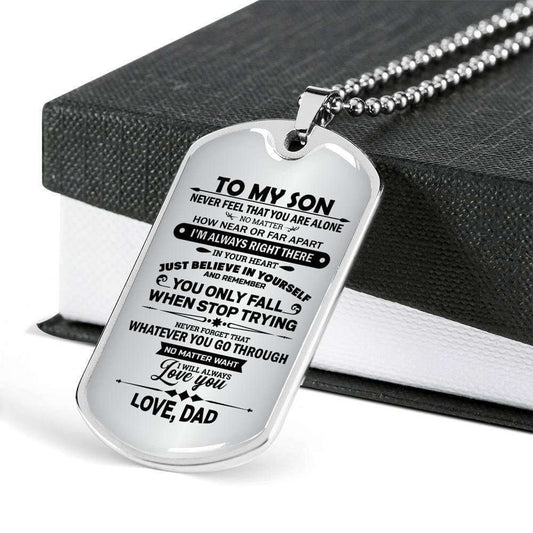 Son Dog Tag Custom Picture, Never Feel That You’Re Alone Dog Tag Military Chain Necklace For Son Gifts For Son Rakva