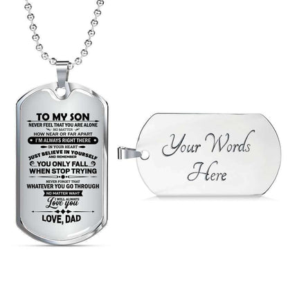 Son Dog Tag Custom Picture, Never Feel That You’Re Alone Dog Tag Military Chain Necklace For Son Gifts For Son Rakva