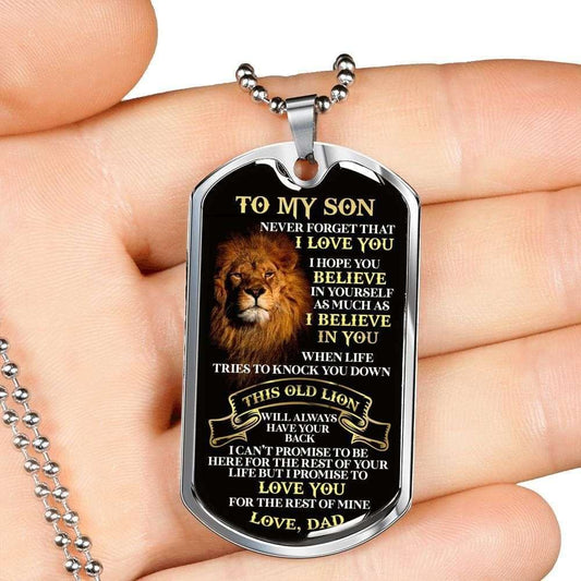 Son Dog Tag Custom Picture, Never Forget I Love You Silver Dog Tag Military Chain Necklace Gift For Son Gifts For Son Rakva