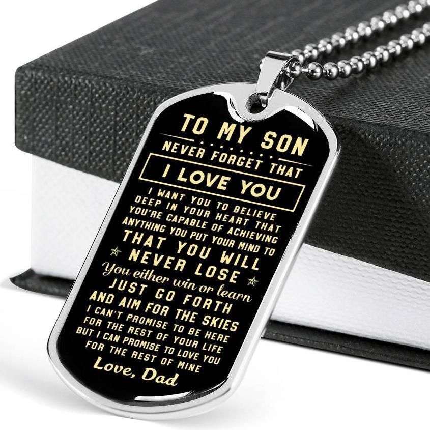Son Dog Tag Custom Picture, Never Forget That I Love You Dog Tag Military Chain Necklace Dad For Son Gifts For Son Rakva