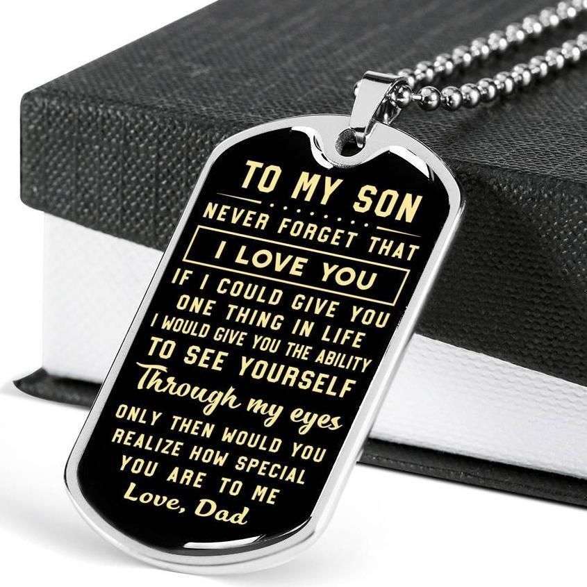 Son Dog Tag Custom Picture, Never Forget That I Love You Dog Tag Military Chain Necklace Gift For Son Gifts For Son Rakva