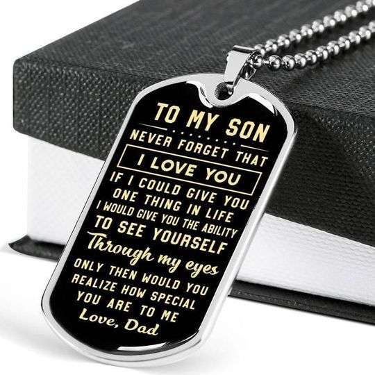 Son Dog Tag Custom Picture, Never Forget That I Love You Dog Tag Necklace Dad Gift For Son Gifts For Son Rakva