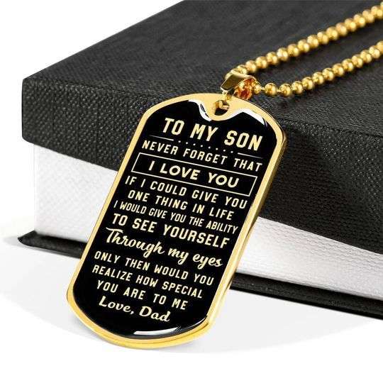 Son Dog Tag Custom Picture, Never Forget That I Love You Dog Tag Necklace Dad Gift For Son Gifts For Son Rakva