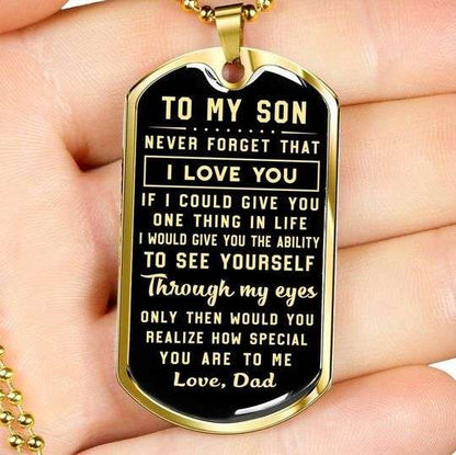 Son Dog Tag Custom Picture, Never Forget That I Love You Dog Tag Necklace Dad Gift For Son Gifts For Son Rakva