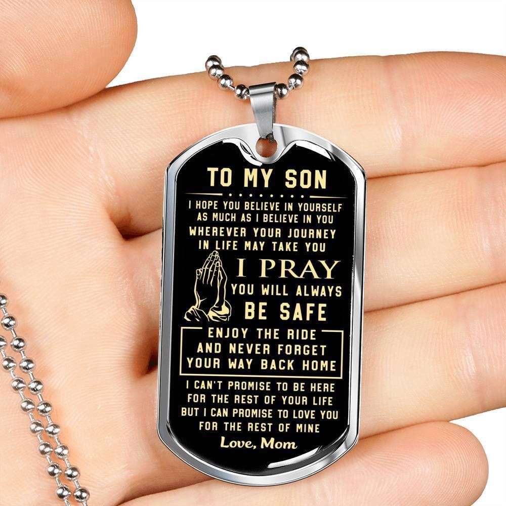 Son Dog Tag Custom Picture, Never Forget Your Way Back Home Dog Tag Military Chain Necklace Gift For Son Gifts For Son Rakva