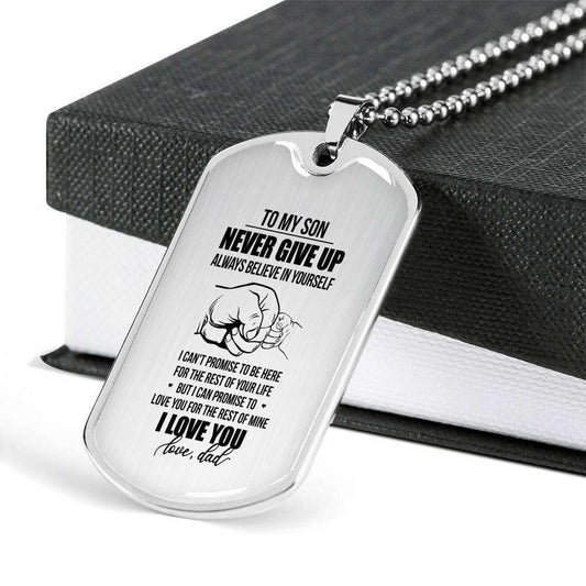 Son Dog Tag Custom Picture, Never Give Up Dog Tag Military Chain Necklace Gift For Son Gifts For Son Rakva