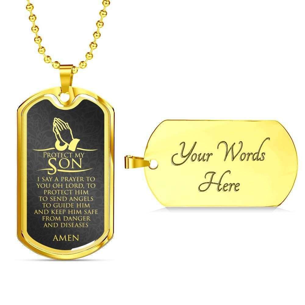 Son Dog Tag, Custom Picture Protect My Son Dog Tag Military Chain Necklace Dog Tag Rakva