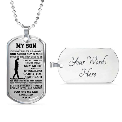 Son Dog Tag Custom Picture, Proud Of You My Little Boy Dog Tag Military Chain Necklace For Son Gifts For Son Rakva