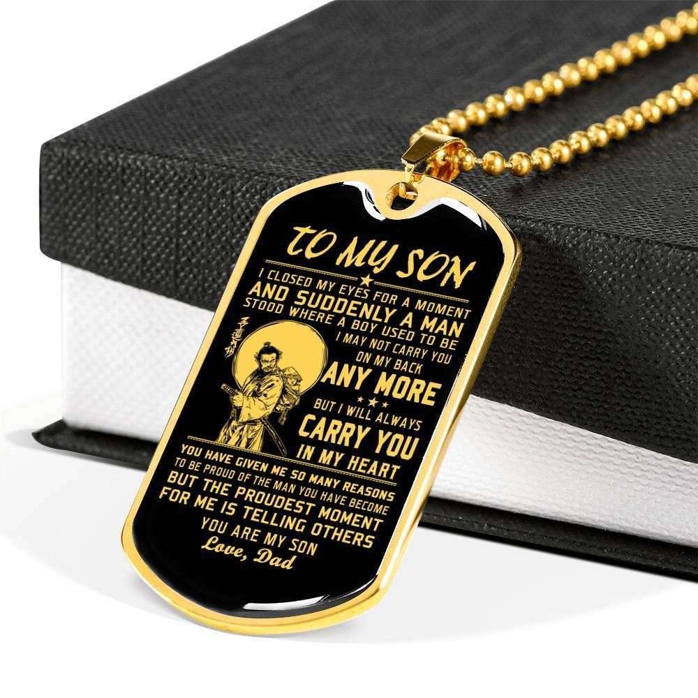 Son Dog Tag Custom Picture, Samurai Dad Giving Son I’Ll Always Carry You Dog Tag Military Chain Necklace Gifts For Son Rakva