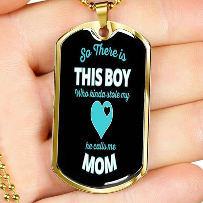 Son Dog Tag Custom Picture, There’S This Boy Who Kinda Stole My Heart Dog Tag Military Chain Necklace For Son Gifts For Son Rakva