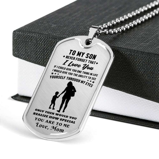 Son Dog Tag Custom Picture “ To My Son See Yourself Through My Eyes Dog Tag Military Chain Necklace Gifts For Son Rakva