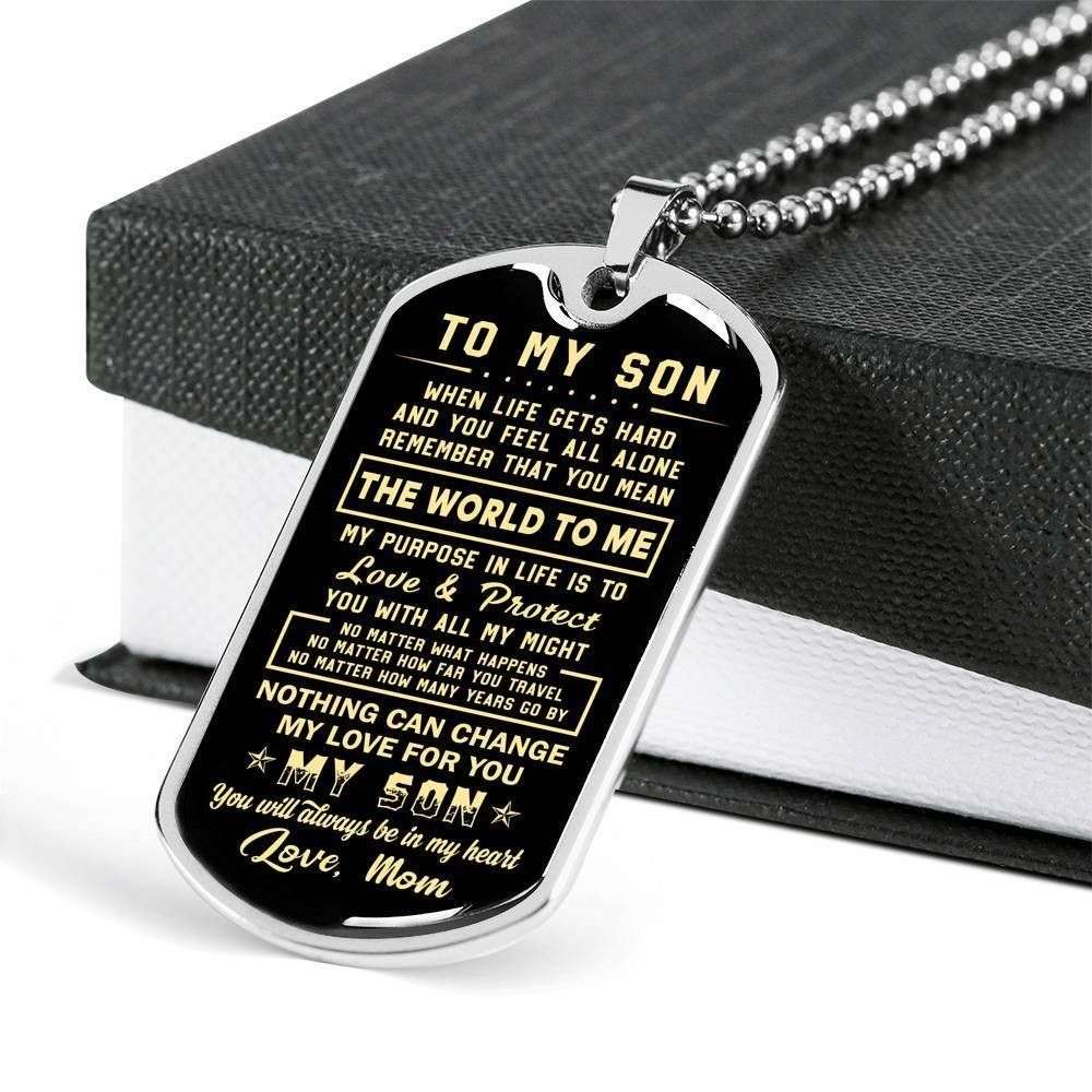 Son Dog Tag Custom Picture “ You Mean The World To Me Mom To Son Dog Tag Military Chain Necklace Gifts For Son Rakva