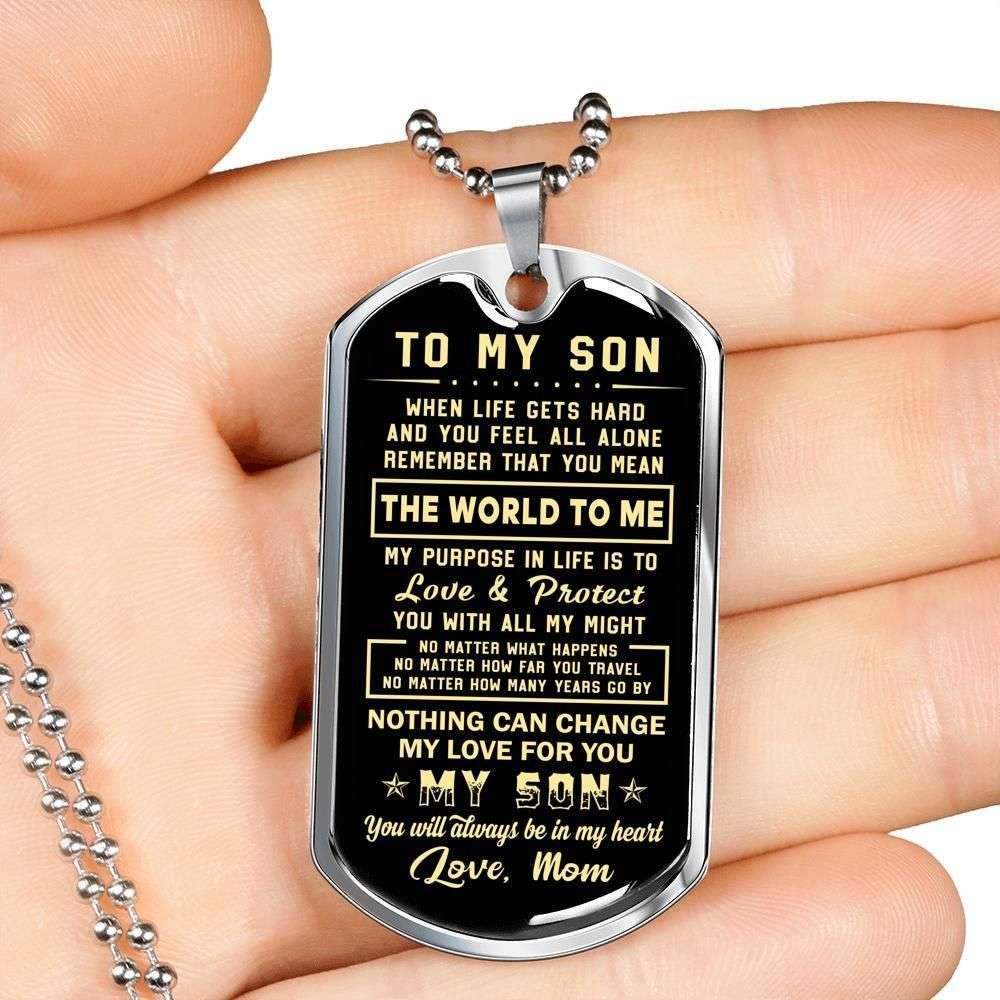 Son Dog Tag Custom Picture “ You Mean The World To Me Mom To Son Dog Tag Military Chain Necklace Gifts For Son Rakva