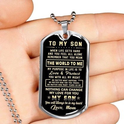 Son Dog Tag Custom Picture “ You Mean The World To Me Mom To Son Dog Tag Military Chain Necklace Gifts For Son Rakva