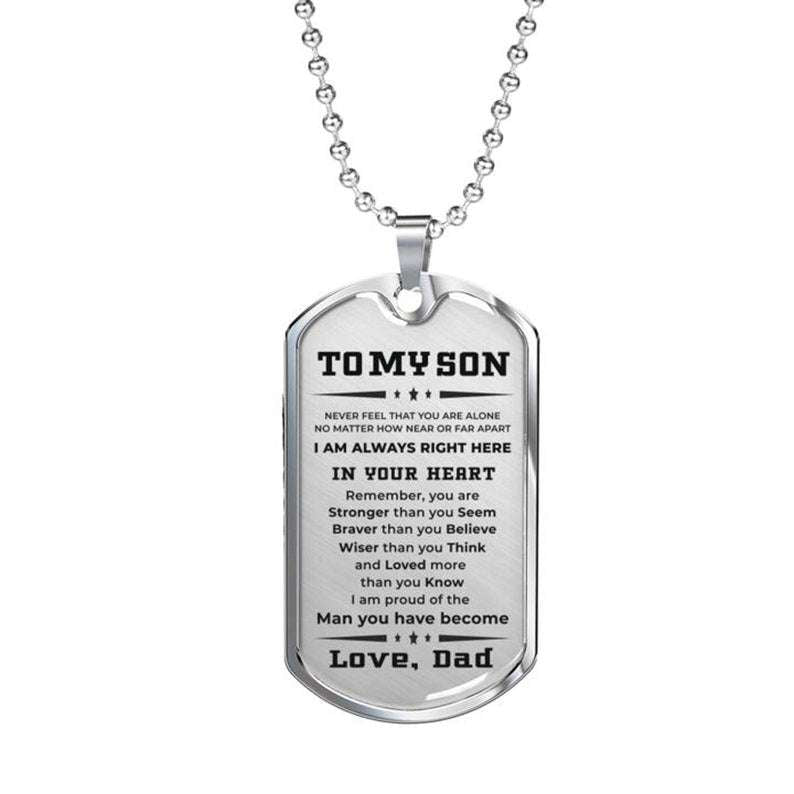 Son Dog Tag, Gift For Son From Dad Engraved Personalized Military Style Dog Tag Pendant Necklace Gifts For Son Rakva