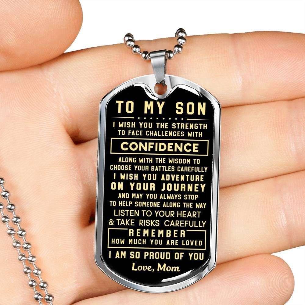 Son Dog Tag, I’M So Proud Of You Dog Tag Military Chain Necklace Mom Gift For Son Gifts For Son Rakva