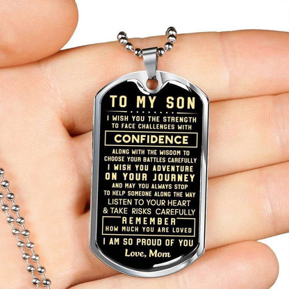 Son Dog Tag, I’M So Proud Of You Dog Tag Military Chain Necklace Mom Gift For Son Gifts For Son Rakva