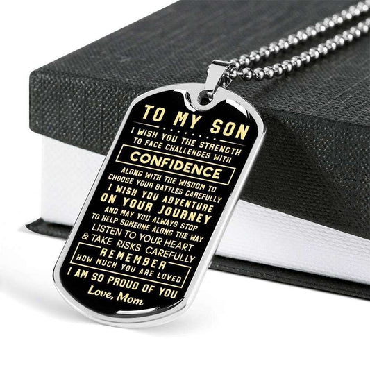 Son Dog Tag, I’M So Proud Of You Perfect Gift Mom To Son Dog Tag Military Chain Necklace Gifts For Son Rakva