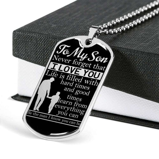 Son Dog Tag, Life Is Filled With Hard And Good Times Dog Tag Military Chain Necklace For Son Gifts For Son Rakva