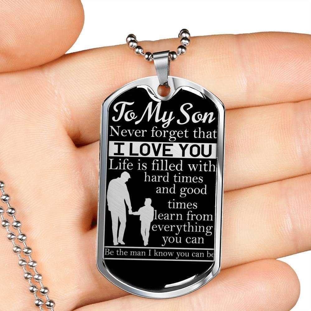 Son Dog Tag, Life Is Filled With Hard And Good Times Dog Tag Military Chain Necklace For Son Gifts For Son Rakva