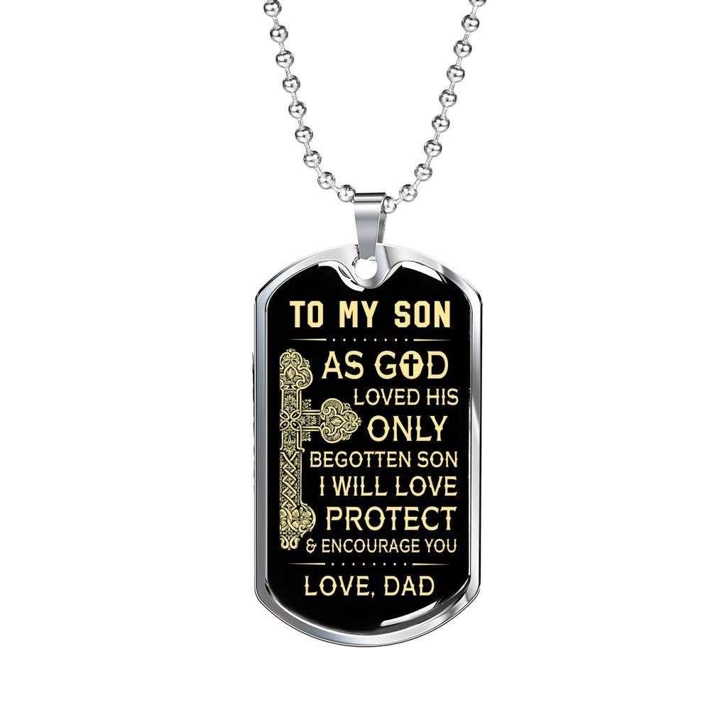 Son Dog Tag, Love Protect Encourage You Dog Tag Military Chain Necklace Gift For Son Gifts For Son Rakva