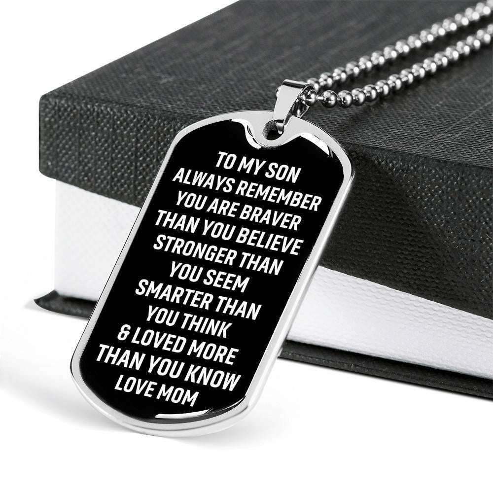 Son Dog Tag, Loved More Than You Know Mom Giving Son Dog Tag Military Chain Necklace Gifts For Son Rakva
