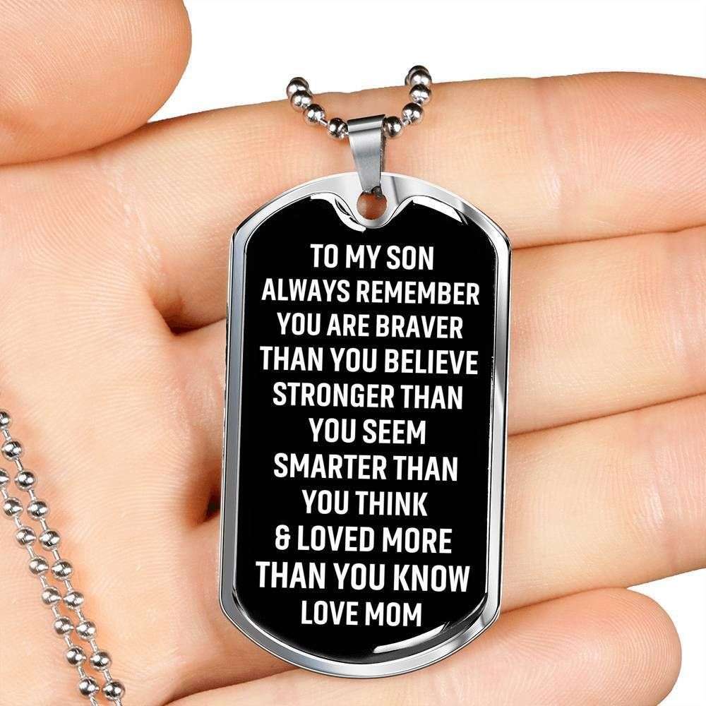 Son Dog Tag, Loved More Than You Know Mom Giving Son Dog Tag Military Chain Necklace Gifts For Son Rakva