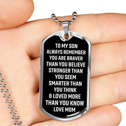 Son Dog Tag, Loved More Than You Know Mom Giving Son Dog Tag Military Chain Necklace Gifts For Son Rakva