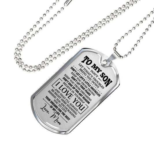 Son Dog Tag, Mom Gift For Son Dog Tag Military Chain Necklace Silver Heart Necklace Don’T Give Us For Any Reason Gifts For Son Rakva