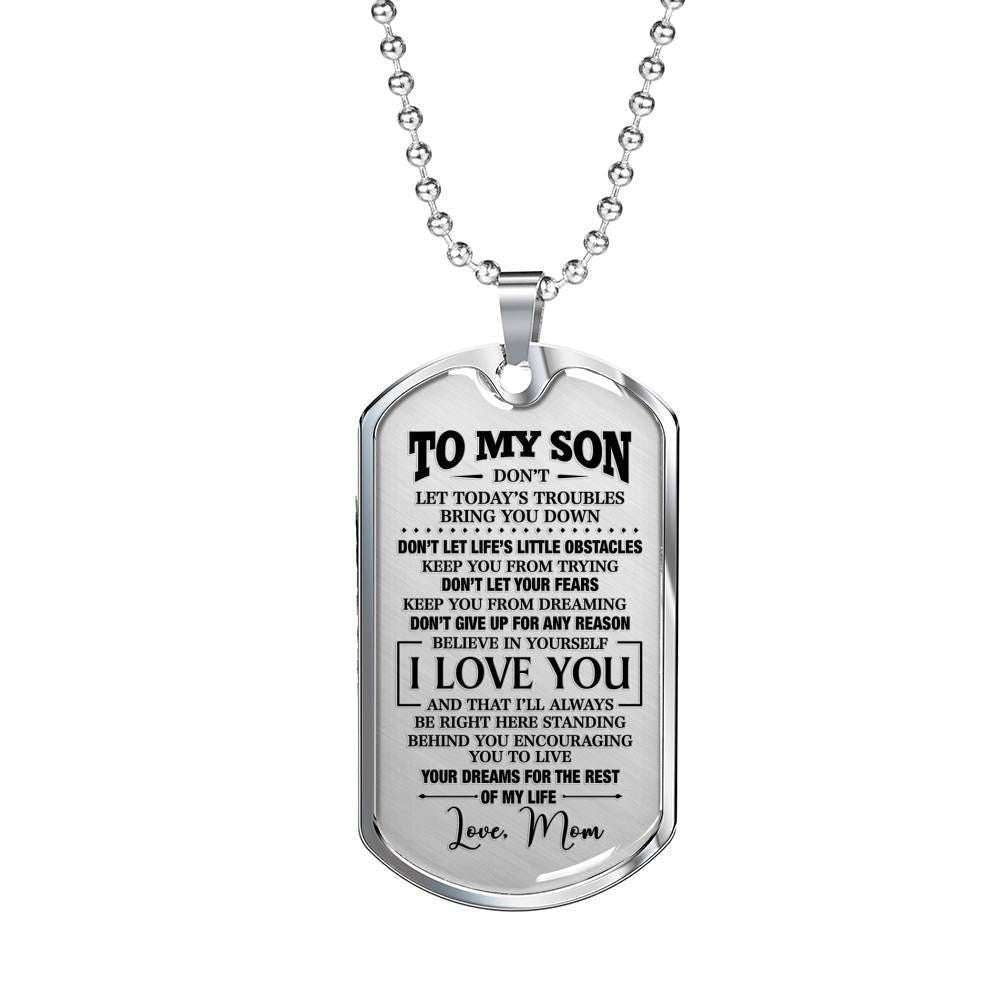 Son Dog Tag, Mom Gift For Son Dog Tag Military Chain Necklace Silver Heart Necklace Don’T Give Us For Any Reason Gifts For Son Rakva