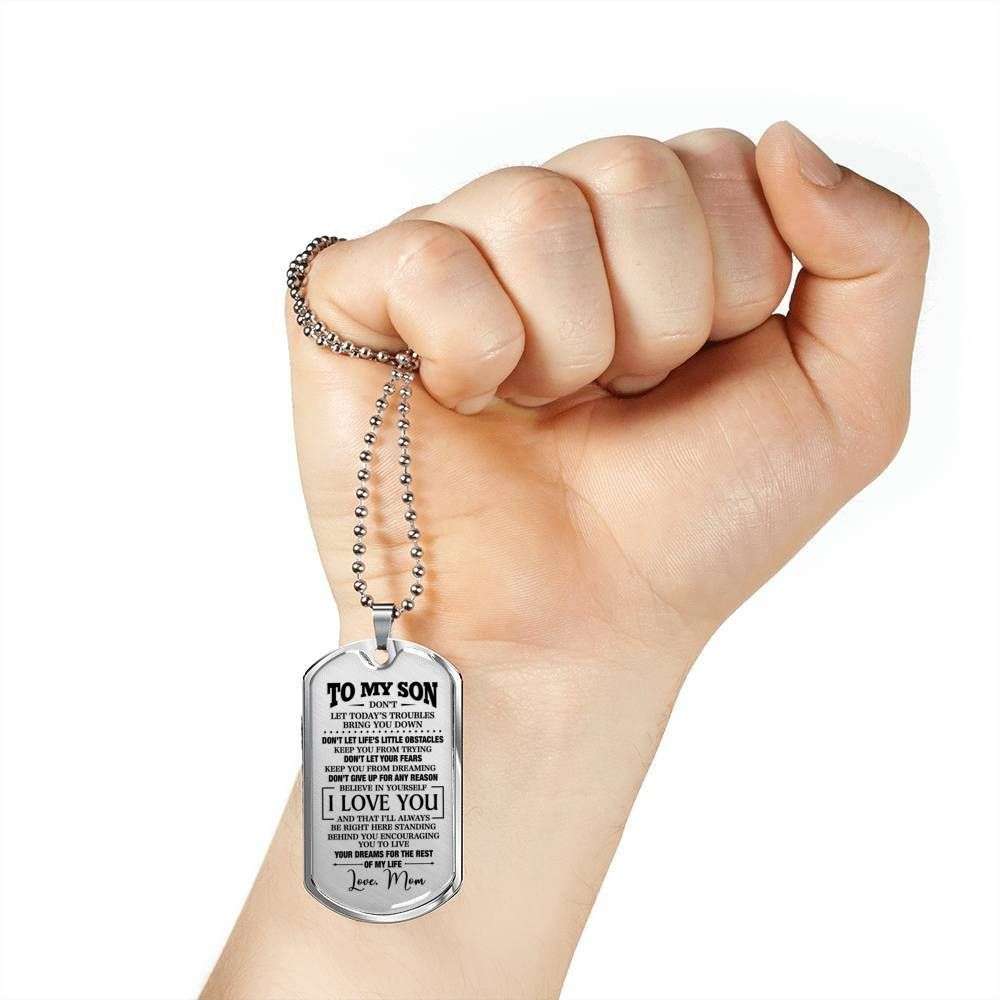 Son Dog Tag, Mom Gift For Son Dog Tag Military Chain Necklace Silver Heart Necklace Don’T Give Us For Any Reason Gifts For Son Rakva