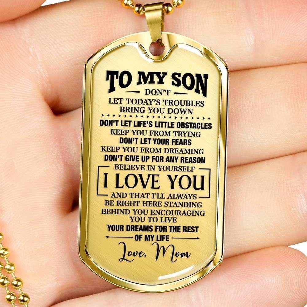 Son Dog Tag, Mom Gift For Son Dog Tag Military Chain Necklace Silver Heart Necklace Don’T Give Us For Any Reason Gifts For Son Rakva