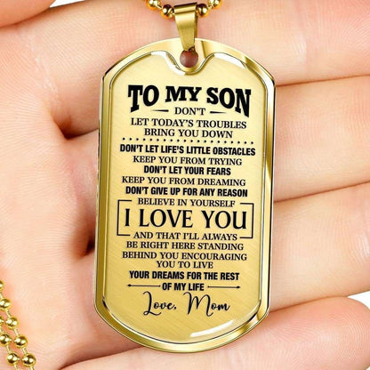 Son Dog Tag, Mom Gift For Son Dog Tag Military Chain Necklace Silver Heart Necklace Don’T Give Us For Any Reason Gifts For Son Rakva