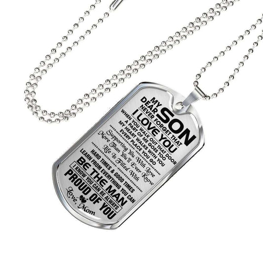 Son Dog Tag, Mom Gift For Son Dog Tag Military Chain Necklace Silver Necklace Never Forget That I Love You Gifts For Son Rakva