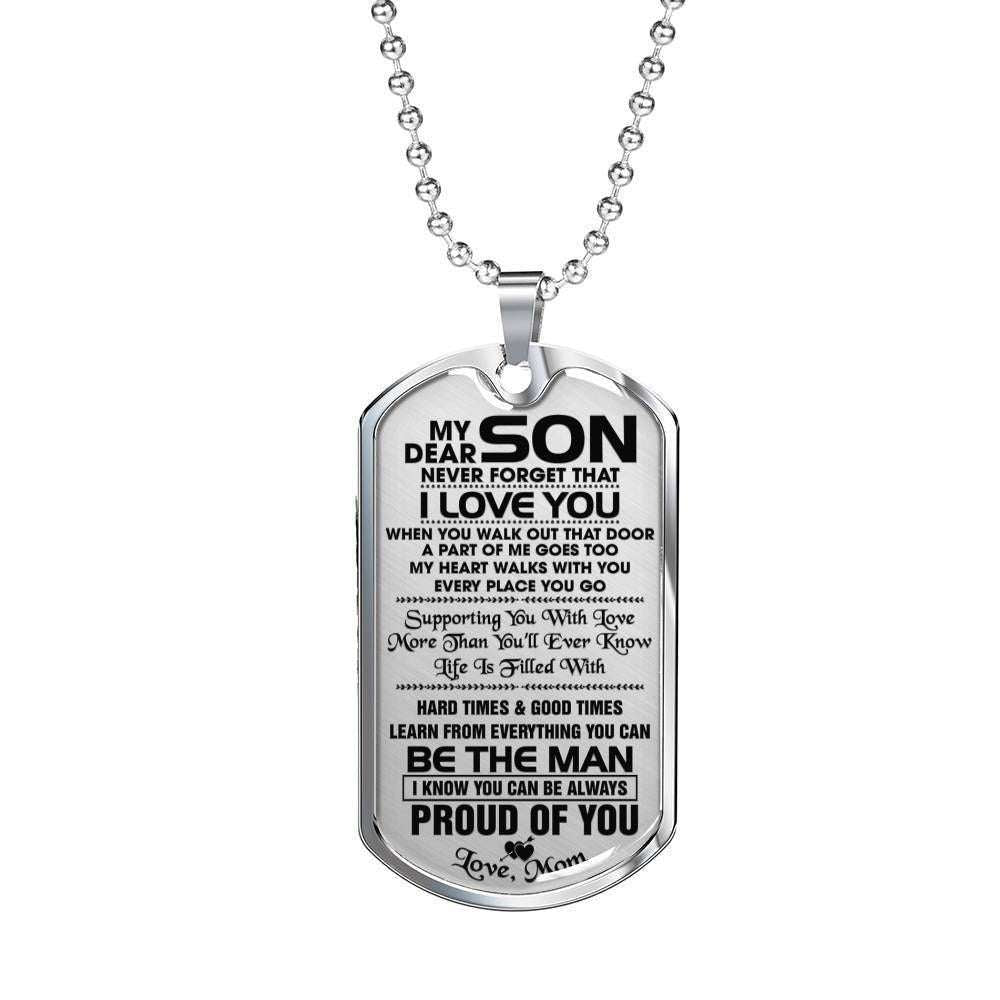 Son Dog Tag, Mom Gift For Son Dog Tag Military Chain Necklace Silver Necklace Never Forget That I Love You Gifts For Son Rakva
