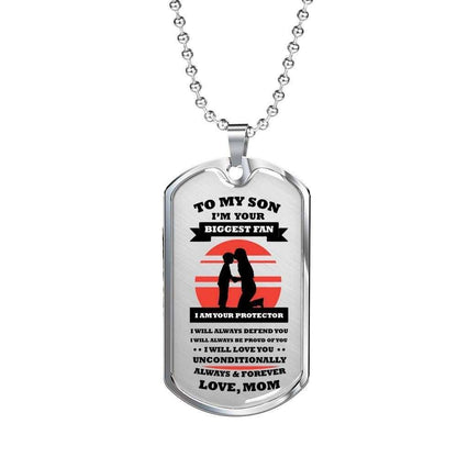 Son Dog Tag, Mom Gift For Son Dog Tag Military Chain Necklace Stainless Silver Necklace I’M Your Biggest Fan And Protector Gifts For Son Rakva
