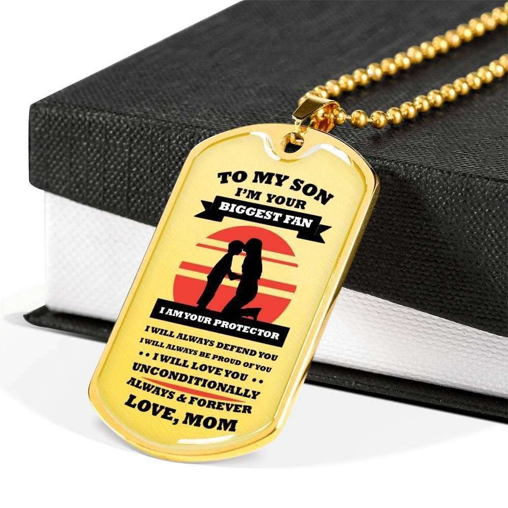Son Dog Tag, Mom Gift For Son Dog Tag Military Chain Necklace Stainless Silver Necklace I’M Your Biggest Fan And Protector Gifts For Son Rakva