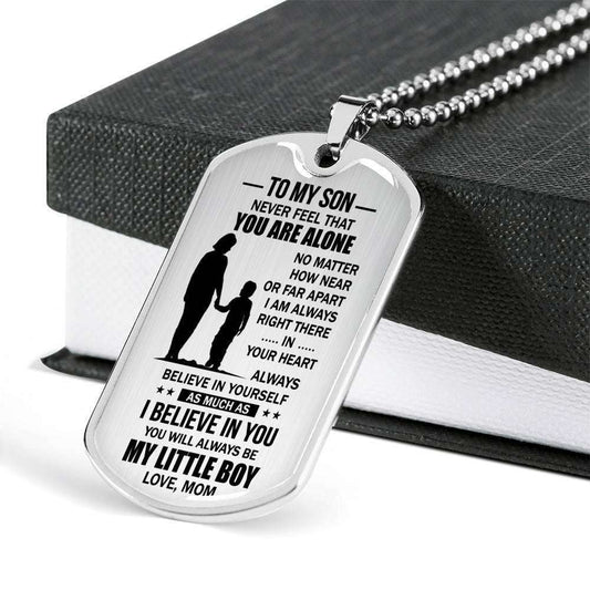 Son Dog Tag, Mom Gift For Son Dog Tag Military Chain Necklace Stainless Silver Necklace Never Feel That You’Re Alone Gifts For Son Rakva