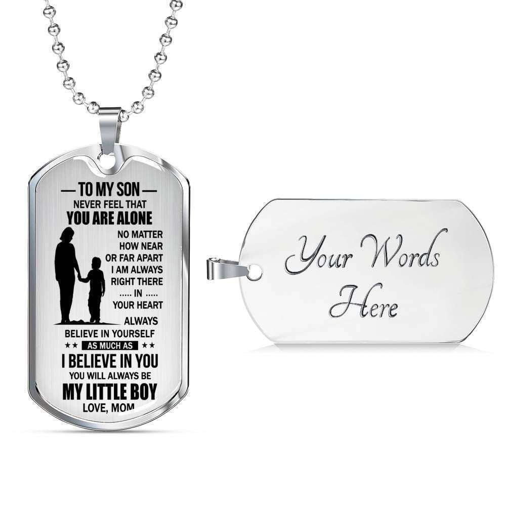 Son Dog Tag, Mom Gift For Son Dog Tag Military Chain Necklace Stainless Silver Necklace Never Feel That You’Re Alone Gifts For Son Rakva