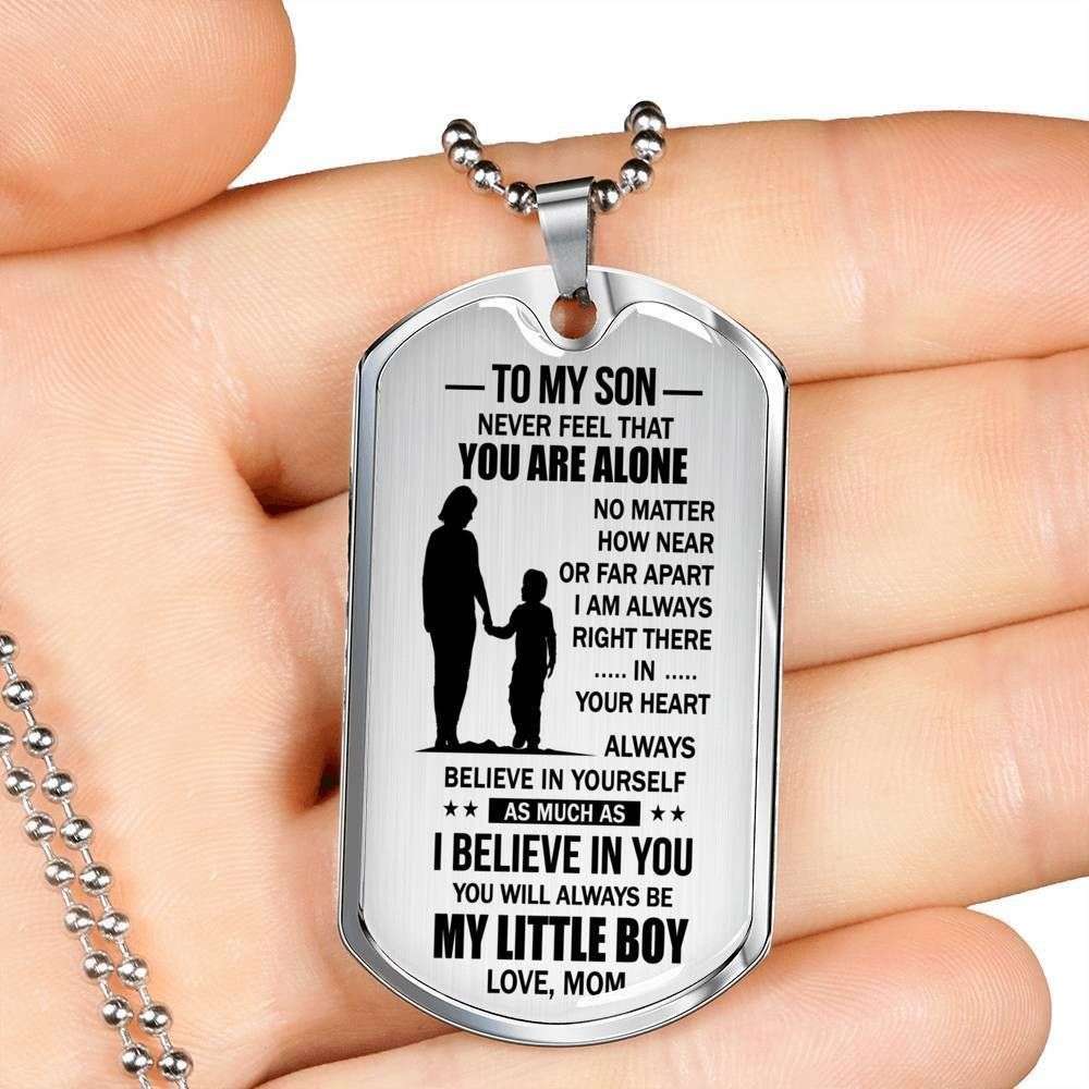 Son Dog Tag, Mom Gift For Son Dog Tag Military Chain Necklace Stainless Silver Necklace Never Feel That You’Re Alone Gifts For Son Rakva