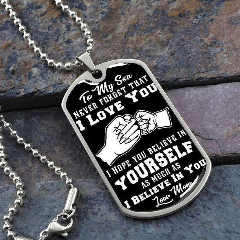 Son Dog Tag Necklace Gift From Mom With Message Card, Son Birthday Gift From Mom Gifts For Son Rakva