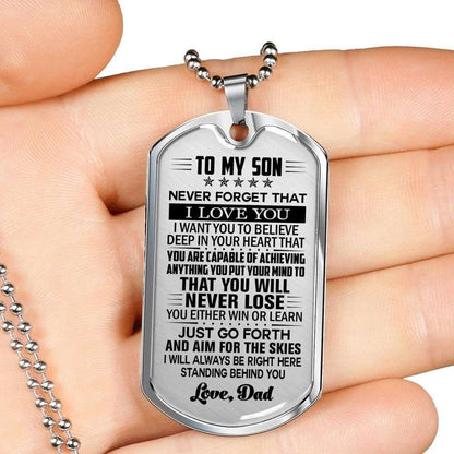 Son Dog Tag, Never Forget That I Love You Dad To Son Dog Tag Military Chain Necklace Gifts For Son Rakva