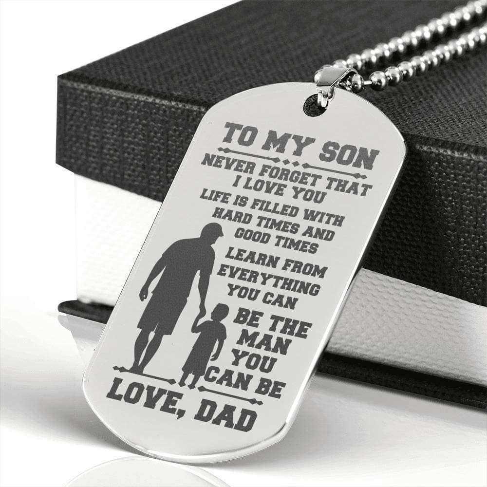 Son Dog Tag, Never Forget That I Love You Dog Tag Military Chain Necklace Dad For Son Gifts For Son Rakva