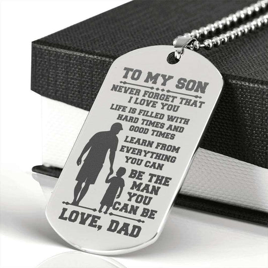 Son Dog Tag, Never Forget That I Love You Dog Tag Military Chain Necklace Dad For Son Gifts For Son Rakva