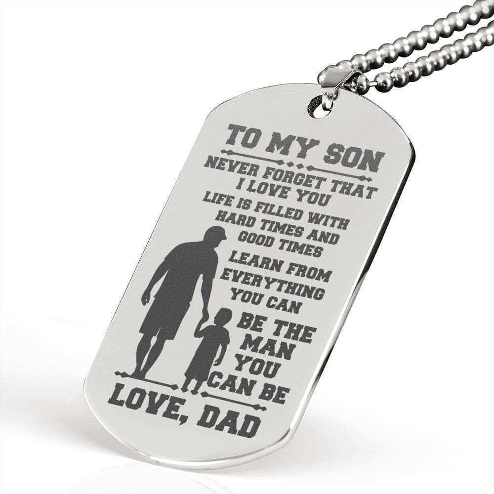 Son Dog Tag, Never Forget That I Love You Dog Tag Military Chain Necklace Dad For Son Gifts For Son Rakva