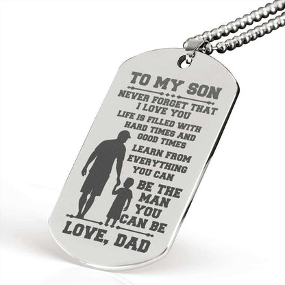 Son Dog Tag, Never Forget That I Love You Dog Tag Military Chain Necklace Dad For Son Gifts For Son Rakva