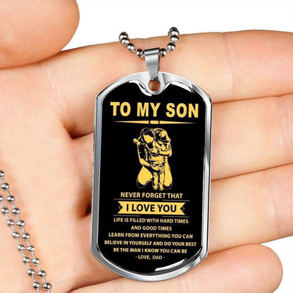 Son Dog Tag, Never Forget That I Love You Dog Tag Military Chain Necklace Giving Son Gifts For Son Rakva