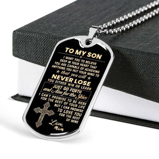Son Dog Tag, Never Forget That I Love You Dog Tag Military Chain Necklace Mom Gift For Son Gifts For Son Rakva