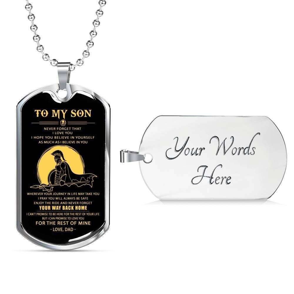 Son Dog Tag, Never Forget Your Way Back Home Knight Dog Tag Military Chain Necklace Gift For Son Gifts For Son Rakva