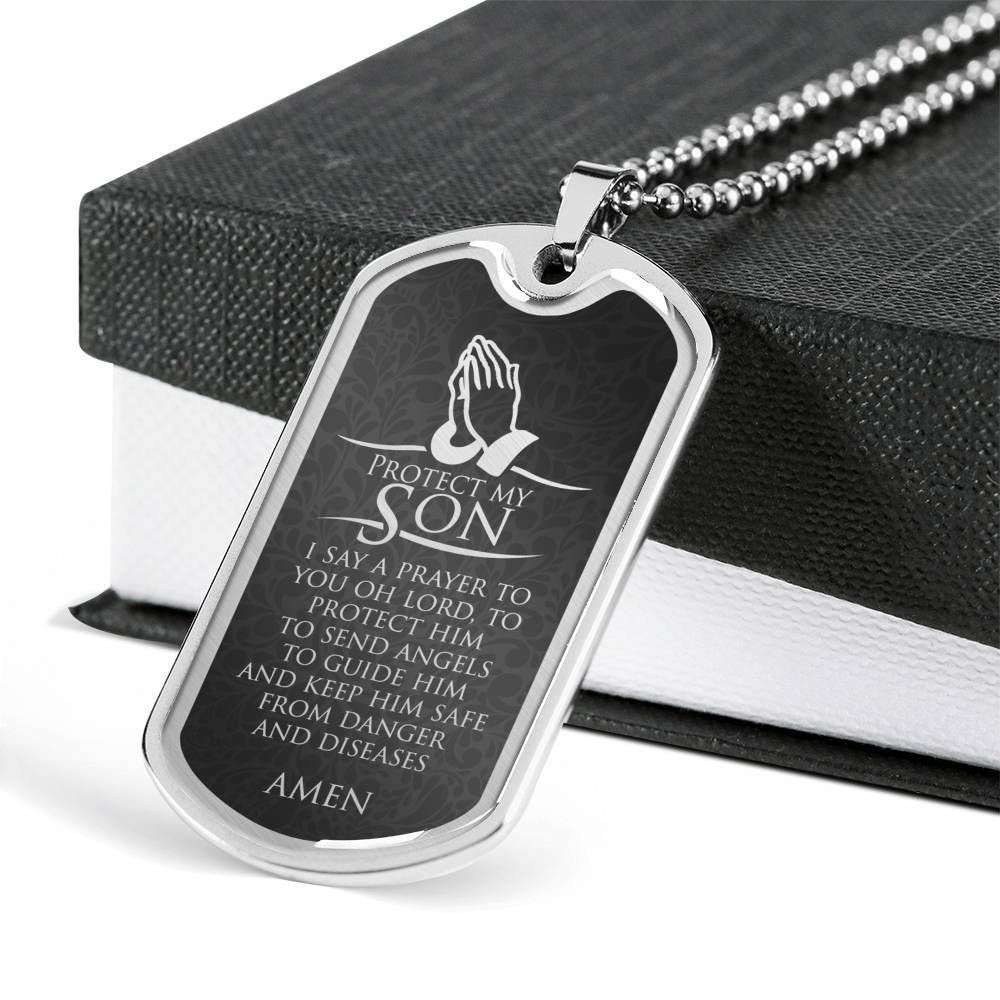 Son Dog Tag, Protect My Son- Dog Tag Military Chain Necklace Gifts For Son Rakva